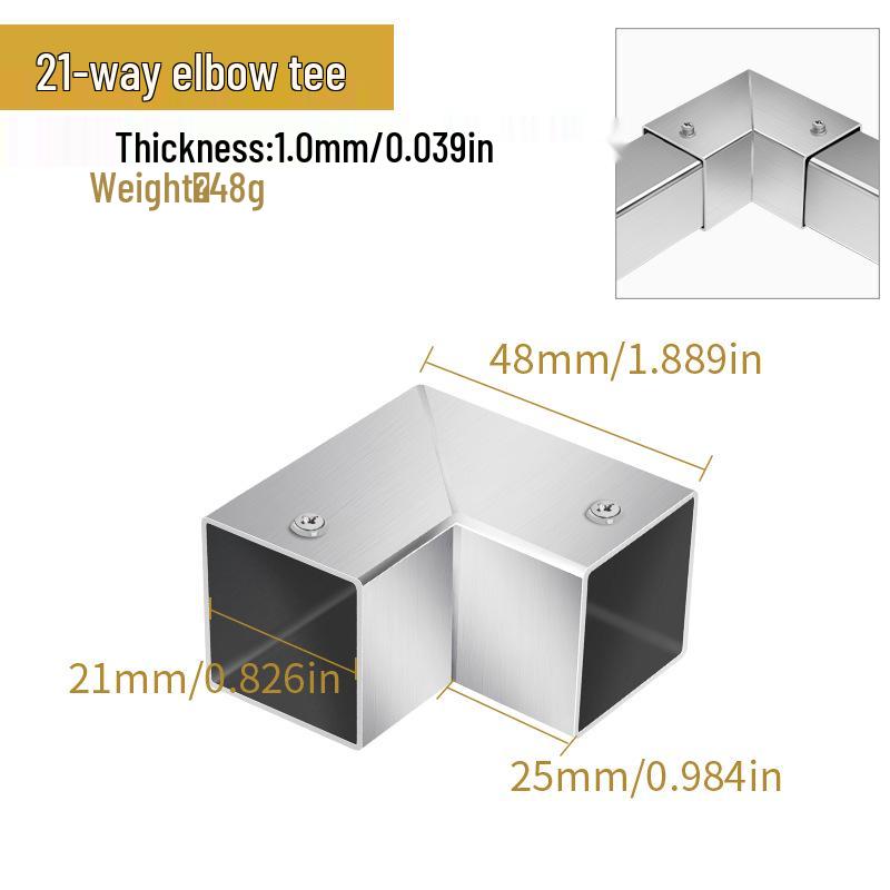 Stainless Steel Weld-Free Square Tube Connector for Shelves - 20/25/30mm