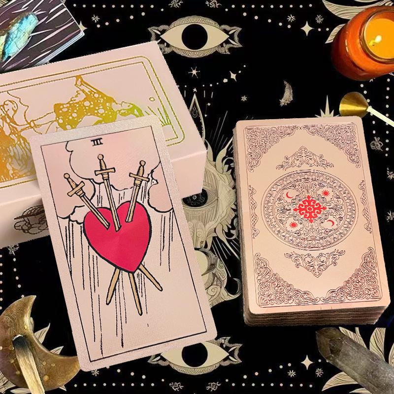 Rose Gold Foil Tarot Cards - Waterproof PVC, High-Quality Print, Board Game Set.