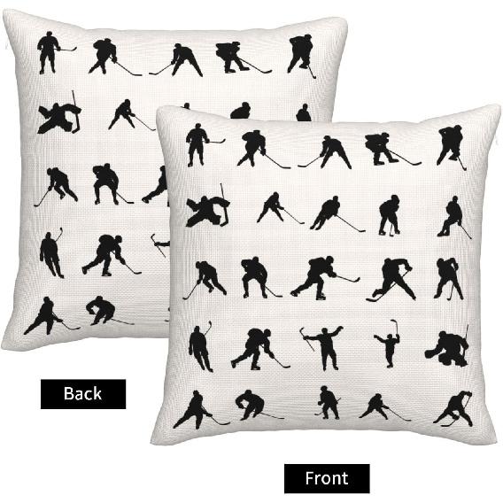 Silhouettes Hockey Players Throw Pillow Covers 18x18 Inch Set of 2 Winter Sport Ice Square Pillow Cases Skating Man Pillowcase Home Decorative