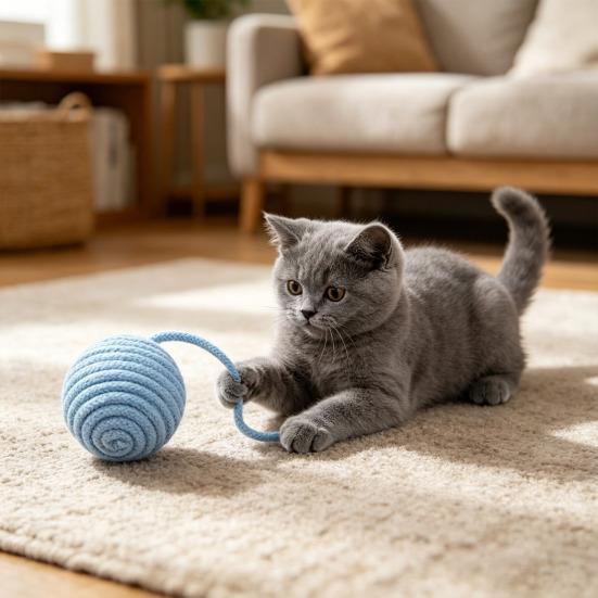 Cotton String Ball Teething Toy Built-in Sand Rattle Interactive Rope Toy Bite-Resistant Tooth Grinding Cat Play Toy for Pet
