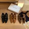 Niche Thick Heel Shallow Mouth Single Shoes 2025 Autumn New Retro Style Square Head Suede 2025 Mary Jane Shoes Grandma Shoes.