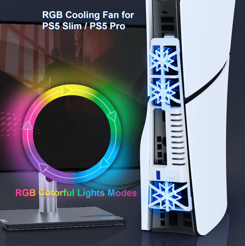 PS5 Cooling Playstation Multifunctional Cooling 3 Levels of Wind Speed LED USB Memory External Cooling Easy to Rapid Heat High Performance Cooling Fan