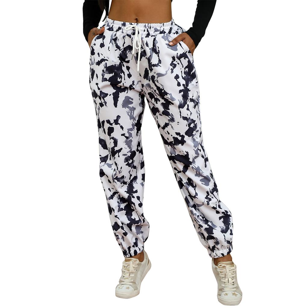 Kjøp Women Tie Dye Trousers Elastic High Waist Ankles Pants Female