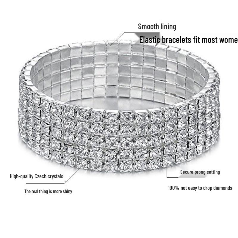European Princess Style Rhinestone Bracelet - Elegant Elastic Hand Jewelry for Women