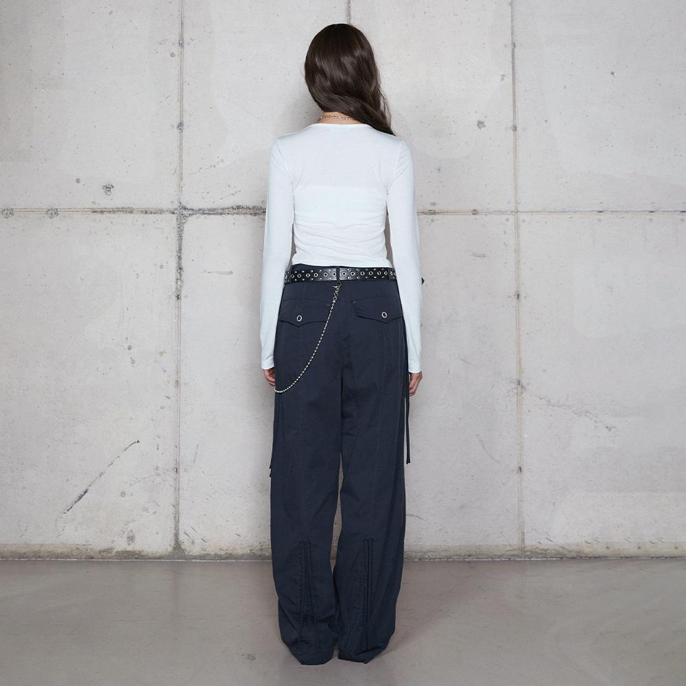 LALAFOX Waist String Cotton Pants Navy Br4Wp001
