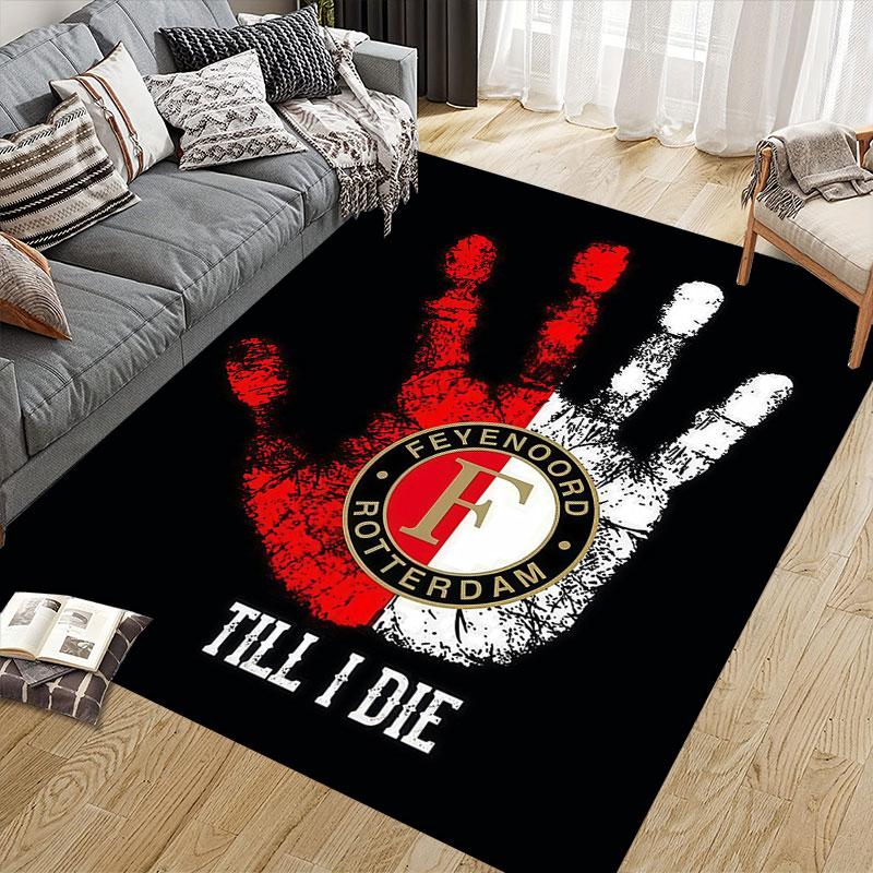 Feyenoord Art Flannel Printed Carpet, Home Sofa Decoration for Living Room & Bedroom, Non‑Slip Play Flannel Floor Mat for Game Room