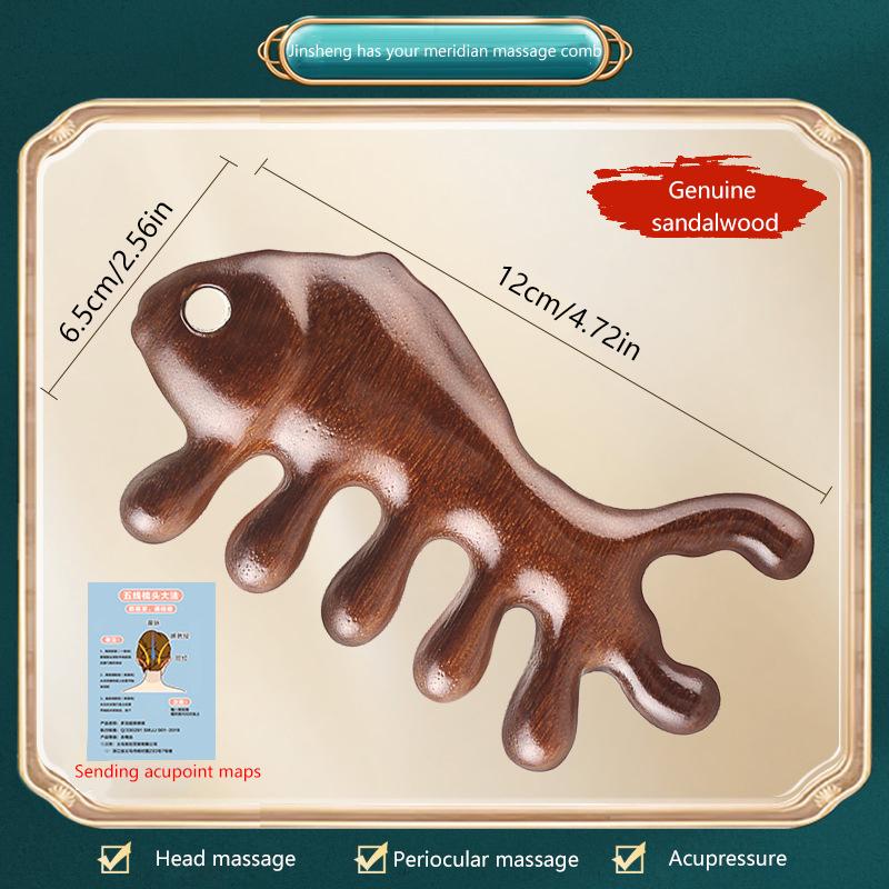 1Pcs Body Meridian Massage Comb Sandalwood Widen Tooth Comb Acupuncture Therapy Blood Circulation Animal Shape With Acupoint Map