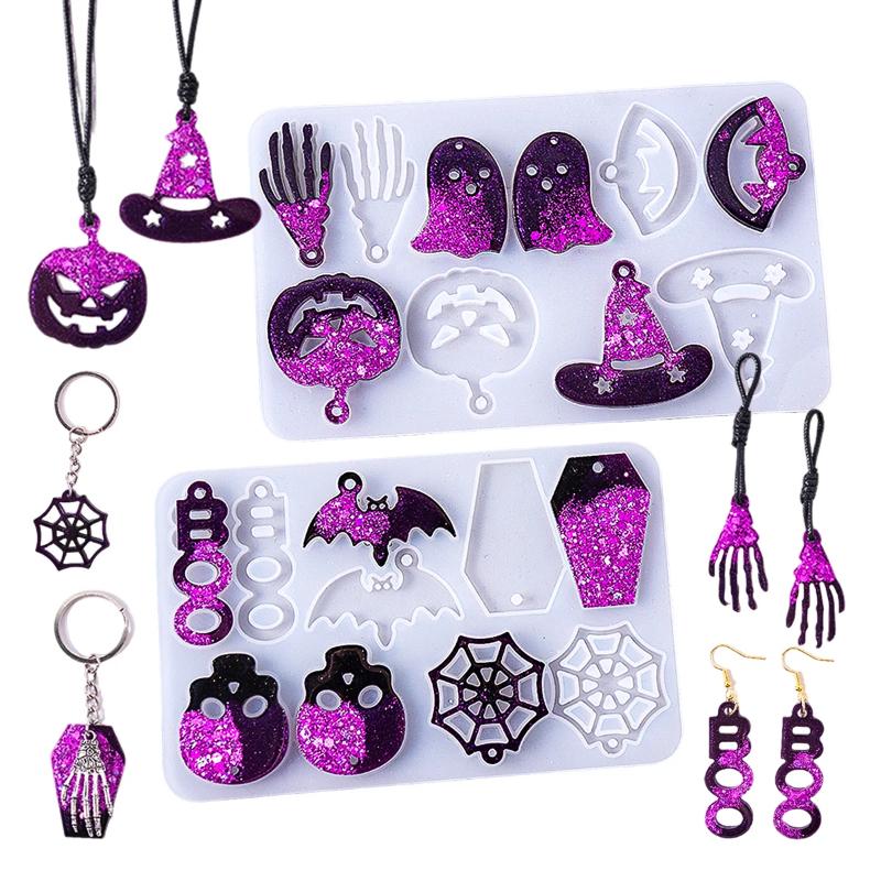 DIY Halloween Earrings Pendants Epoxy Resin Molds Skull Pumpkin Ghost Earring for Silicone Mold Craft Jewelry Making Accessories