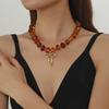 Fashion Resin Beaded Necklace Round Multicolor Bow Pendant Choker Jewelry Boho Women Clavicle Chain Travel