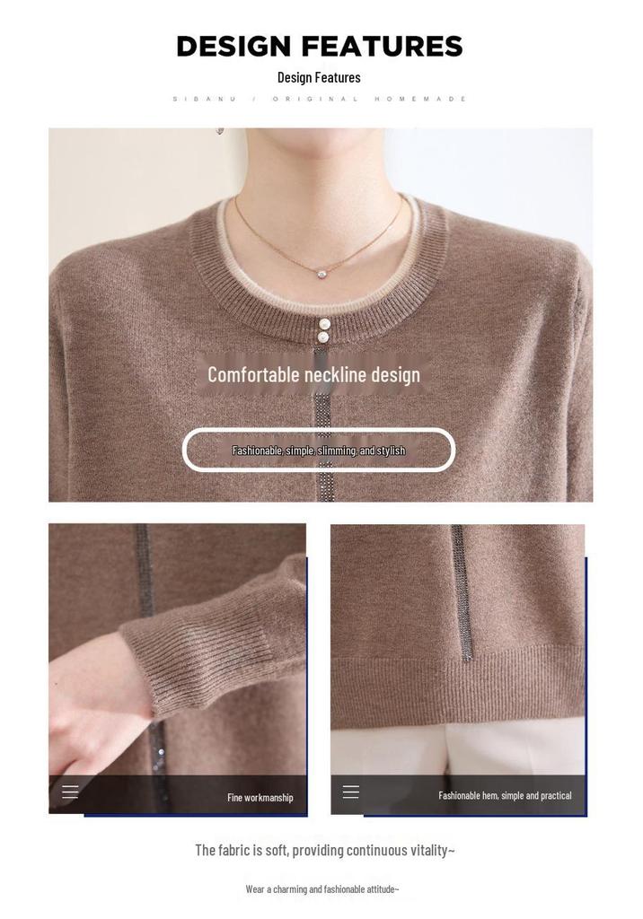 Petite Spring Knit Top for Middle-Aged & Elderly Women - Stylish, Lightweight Base Layer with Wide-Leg Fit for Spring & Autumn