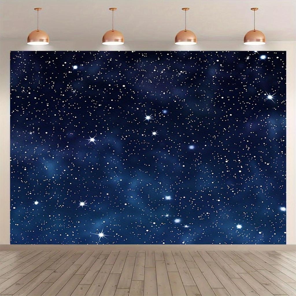 2D Plane 1 Piece of Deep Blue and Golden Starry Night Background Banner Suitable for Birthdays and Weddings