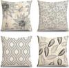 4 Stück Grau Beige Floral Kissenbezüge Sonnenblumenblatt Geometrische Kissenhüllen für Wohnzimmer Schlafzimmer Sofa Heimdekoration