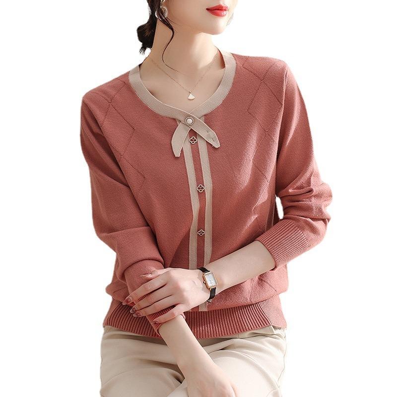 Light Mother Temperament Knitted Sweater Spring and Autumn New Retro Middle-aged and Elderly Bottoming Top Knitted Sweater