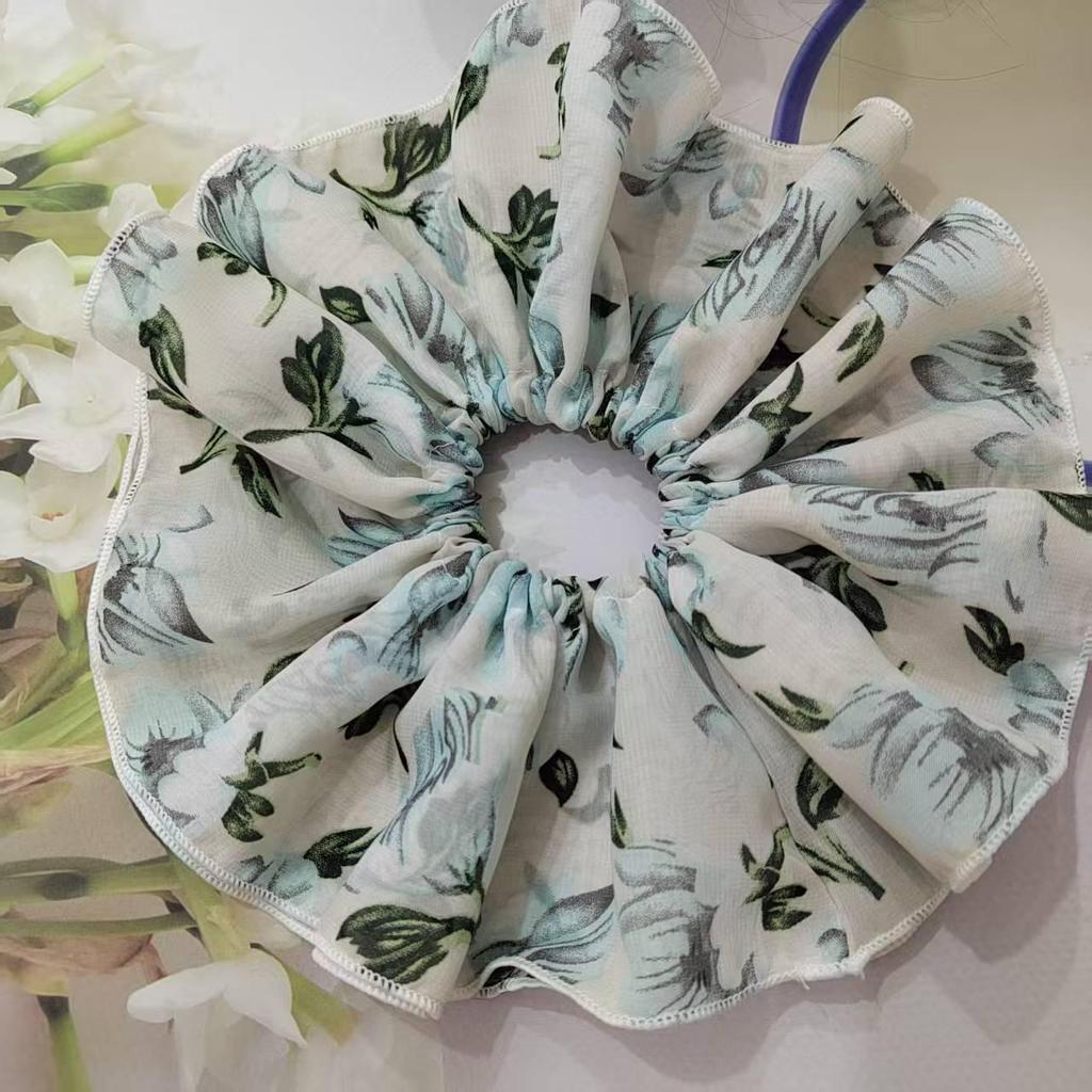 Elegant French Floral Extra-Large Hair Tie for Women - Summer Ponytail Accessory