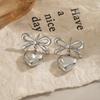 Xia Ling Valentine's Day 18K Gold-Plated Heart Pendant Bow Stud Earrings - European & American Style, High-End Titanium Steel
