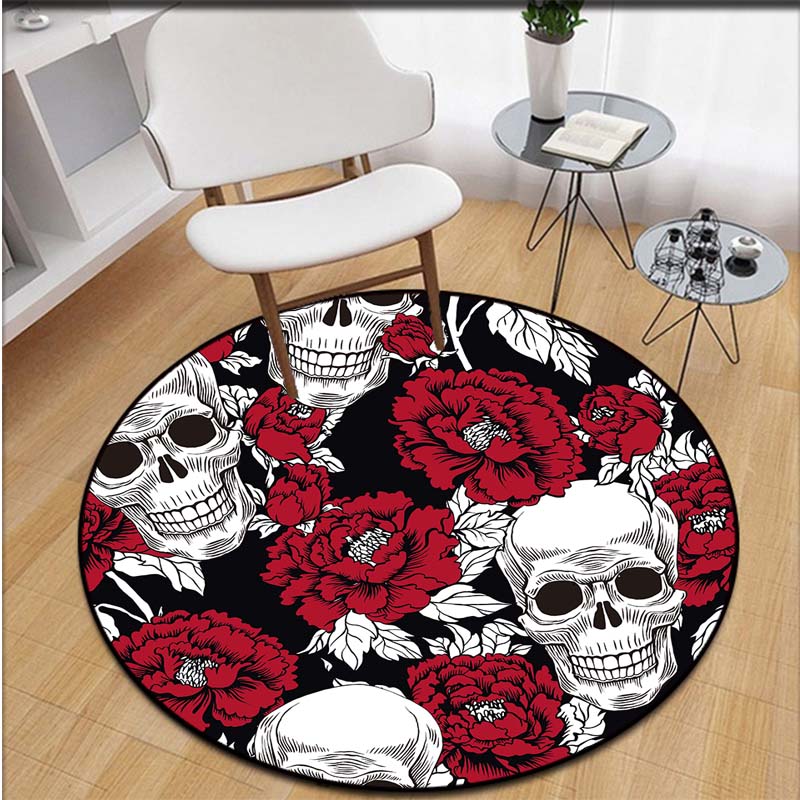 

Круглый ковер с психоделическим принтом черепа, Таро Мандала, колдовство, украшение комнаты, ковер, домашний нескользящий компьютерный стул, напольный коврик Alfombra 60cmx60cm