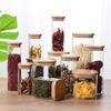 High Borosilicate Glass Storage Jar with Bamboo Lid - Square Sealed Tea Canister