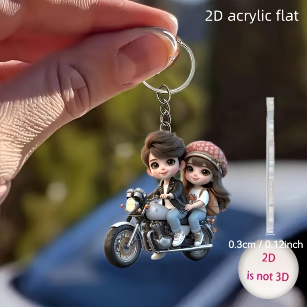 Cute Couple Motorcycle, 2D Flat Acrylic, Decoration, Suitable for Keychain, Backpack, Christmas, Halloween