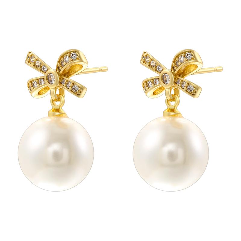 ZHUKOU 4 gold-plated, zirconium-set gold pearl dangle earrings, 1 pair: VE1359-1362