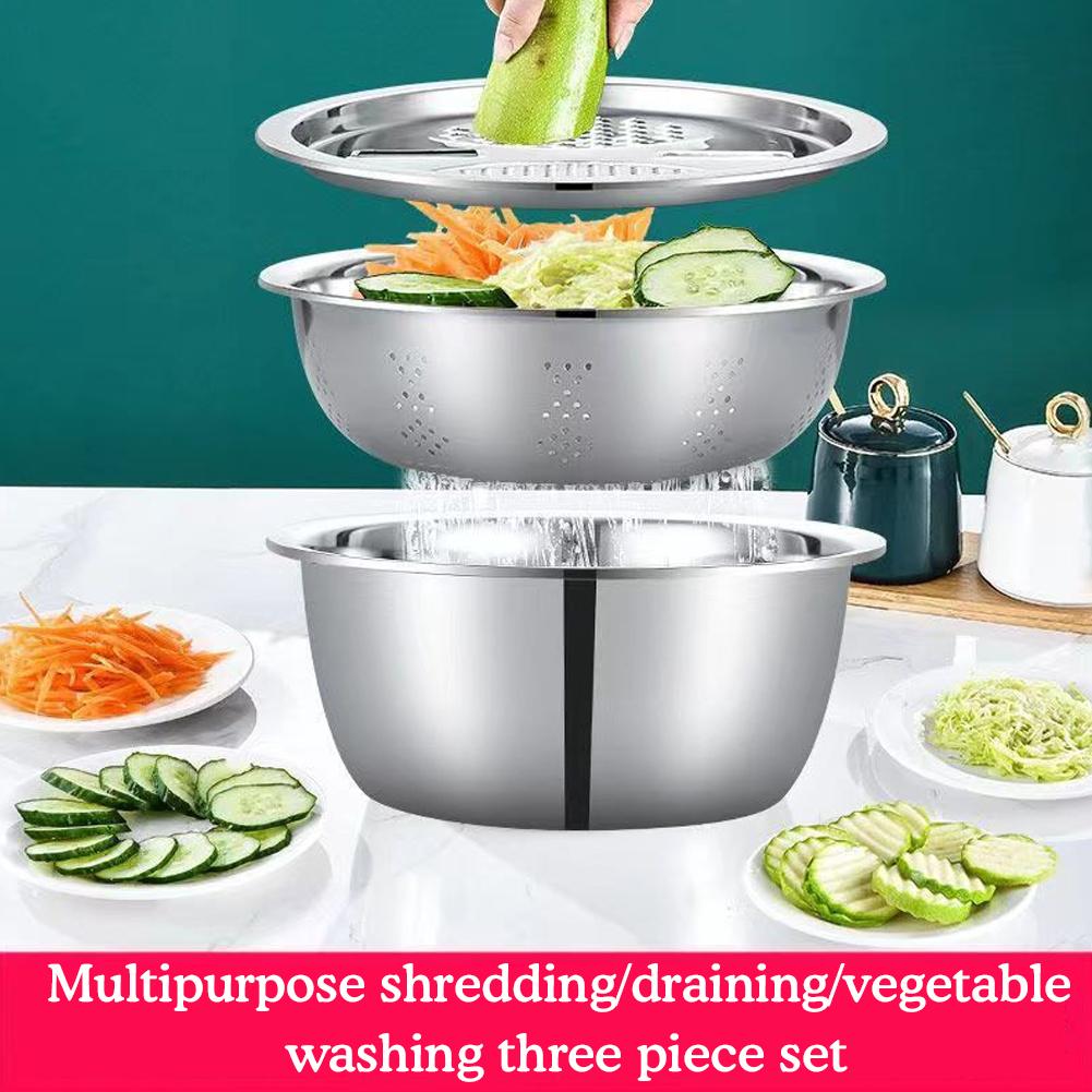 3 In 1 Multifunctional Steel Basin With Grater Washing Bowl Grater Strainer Slicer Ve L3K3