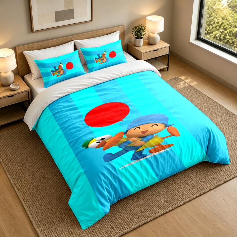 Morbido Set Biancheria da Letto Cartone Animato Pocoyó, 1 Copripiumino più 2 Federe Stiloso Tessile per la Casa della Camera da Letto