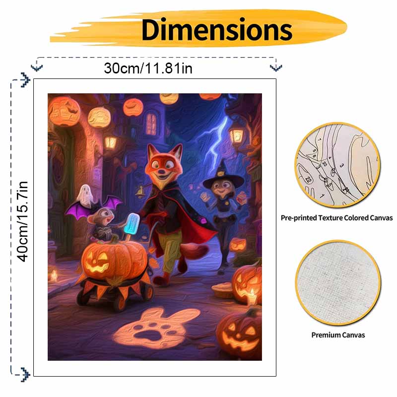 Disney Zootopia Nick and Judy Halloween Pumpkin Paint by Numbers Kit Hand Painted Home Decor Gift