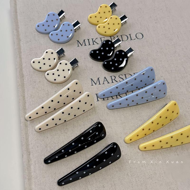 2Pcs Female Korean Simple Versatile Bangs Hair Clip Hairpin Cute Fresh Hair Accessories Cheese Yellow Polka Dot Duck Bill Clip