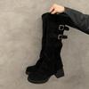 Fashion Autumn Winter Designer Buckle Strap Women Knee High Boots Fashion THick Heels Comfortable Long Botas