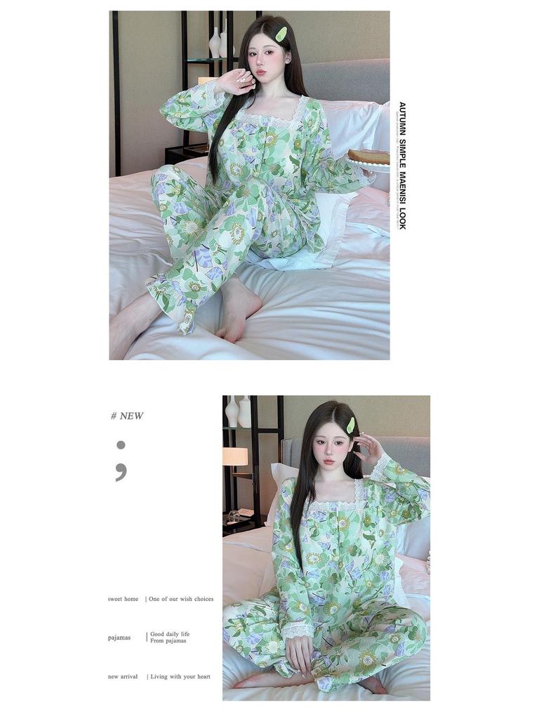 Yellow Sweet Princess Long Pajamas with Chest Pad - Korean Cloud Cotton, Plus Size, Spring/Autumn Style