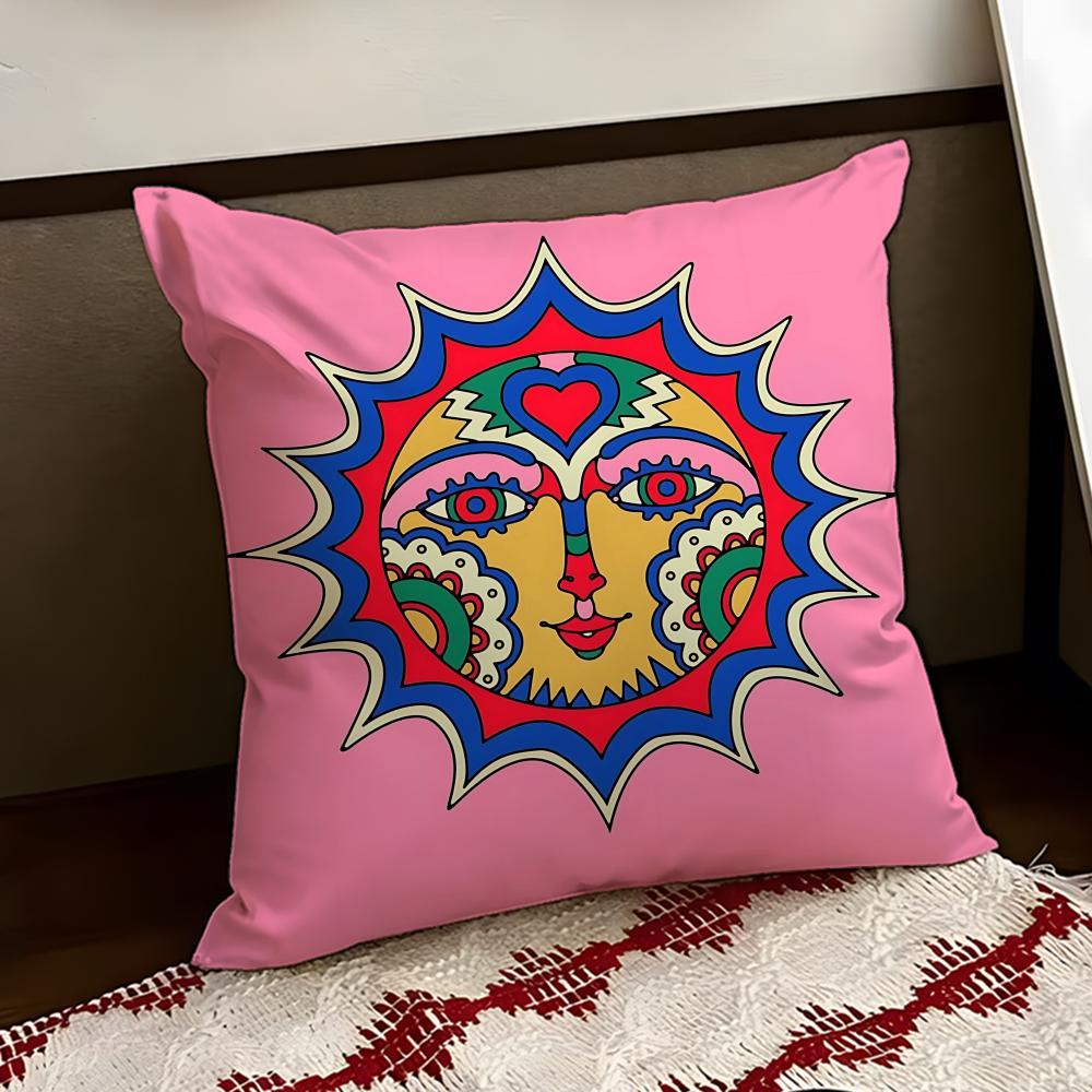 Smiling Sun Face Cushion Cover Reversible Soft Durable Pillow Cover Home Car MultiScene Use for Daily Comfort