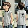 Boys' Contrast Color Cotton Vest T-shirt - Summer 2026 New Arrival, Medium/Large Sizes, Patchwork Sleeveless Top