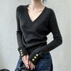 Women S Vintage Style V Neck Knit Sweater Top Slim Fit Casual Base Layer