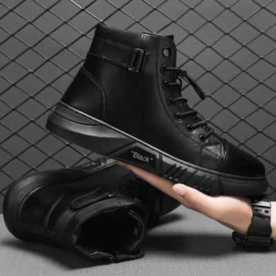 Botas masculinas de motocicleta Botas de plataforma confortáveis Botas masculinas de couro cano alto para áreas externas Moda Sapatos masculinos confortáveis e à prova d'água 44