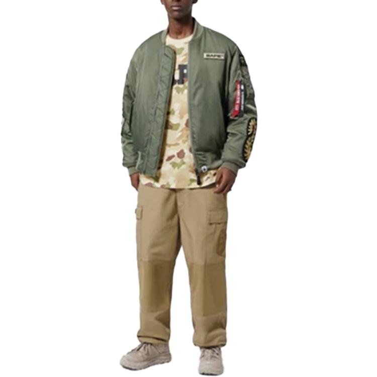 A BATHING APE X Alpha Industries Jackets Men's Camouflage Army Olive Baseball Collar Moderate Workwear 1G73-141-907