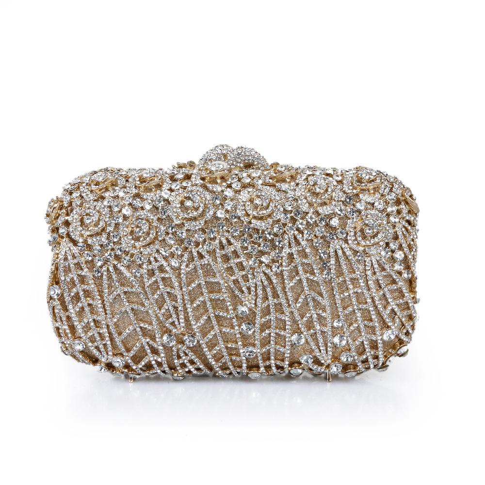 Volle Steine Blume Party Box Clutch Lila/grün Kristall Abendtasche Hochzeit Braut Minaudiere Handtaschen Kette Damen Tasche