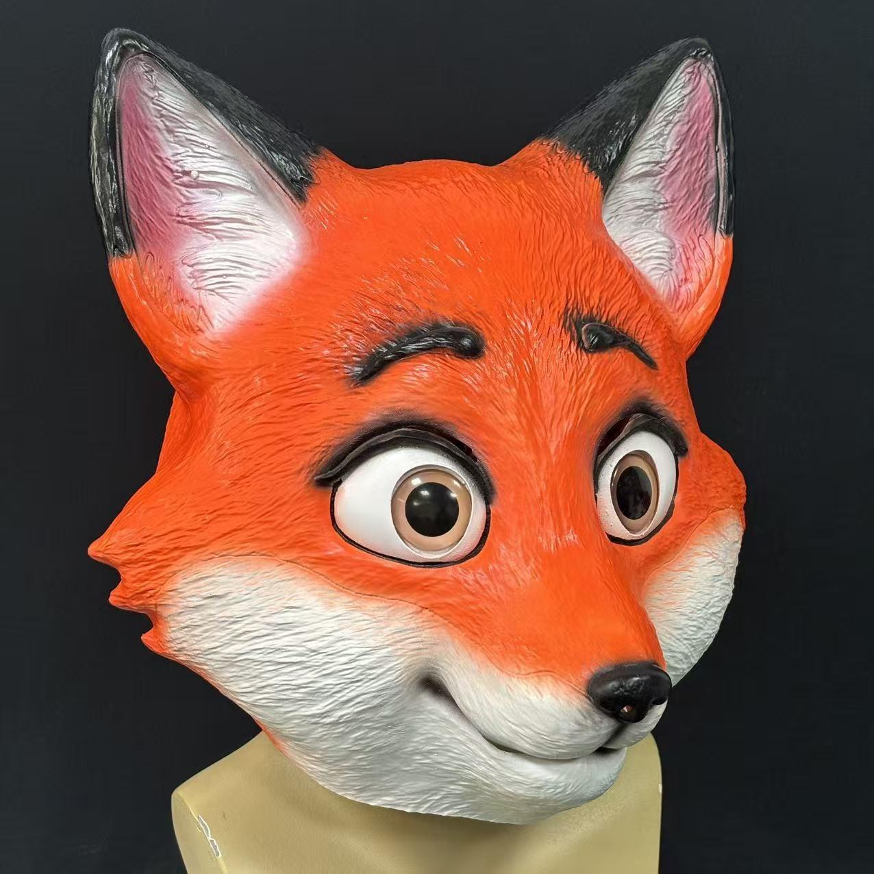 Cute red fox headgear latex mask One size fits all adults оранжевый