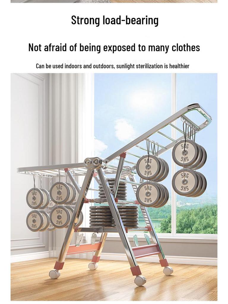 Wing-Shaped Folding Clothes Rack for Bedroom & Balcony - Retractable Floor-Standing Drying Rack.