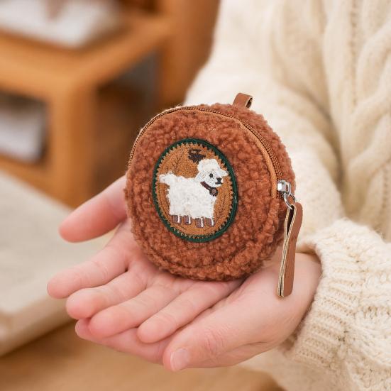 Mini Round Coin Purse Plush Small Pouch Cute Zipper Pouch Compact Change Purse