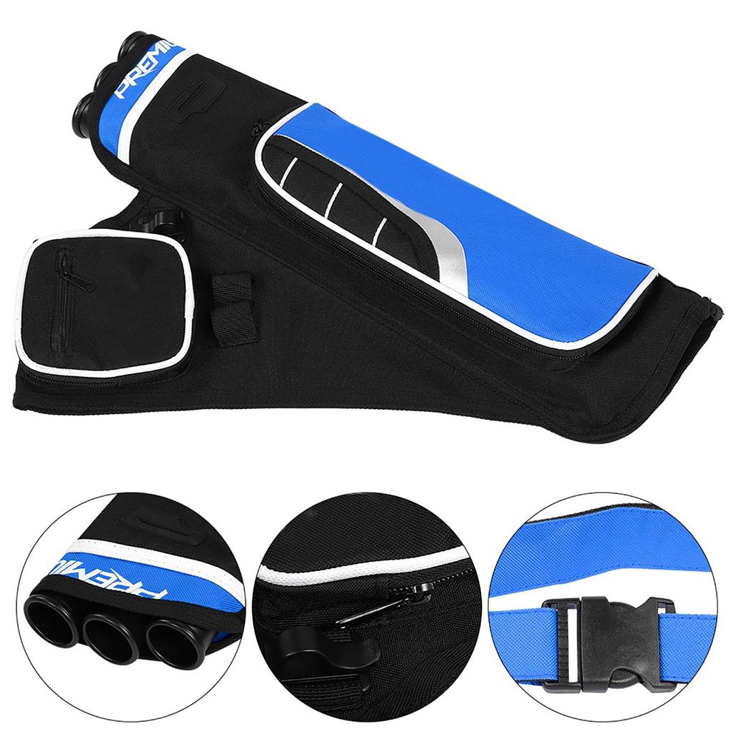 Archery Arrow Quiver Holder 3 Tubes Back Waist Shoulder Bag Pouch Bow Target(blue)