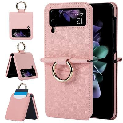 Pentru Samsung Z Flip 3, carcasă de telefon pliabilă cu inel de lux cu model încrucișat pentru Samsung Z Flip 4 Z Flip 5, carcasă spate cu protecție pentru card de inserare