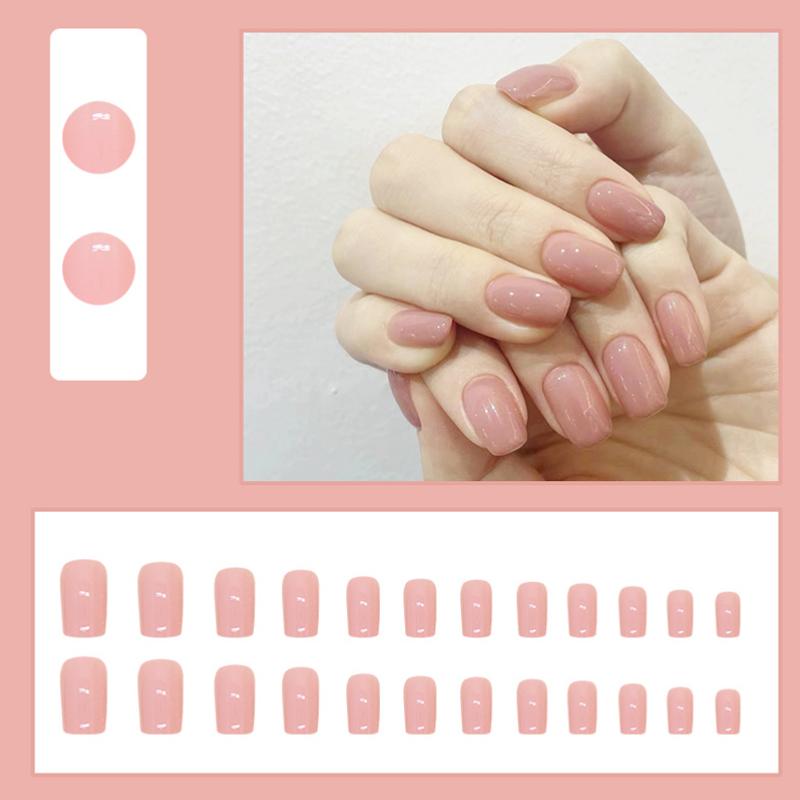 2025 Newest 24Pcs/Set Nail Art French Fake Nails Set With Glue Abs Plastic - Simple Short Nail Stickers