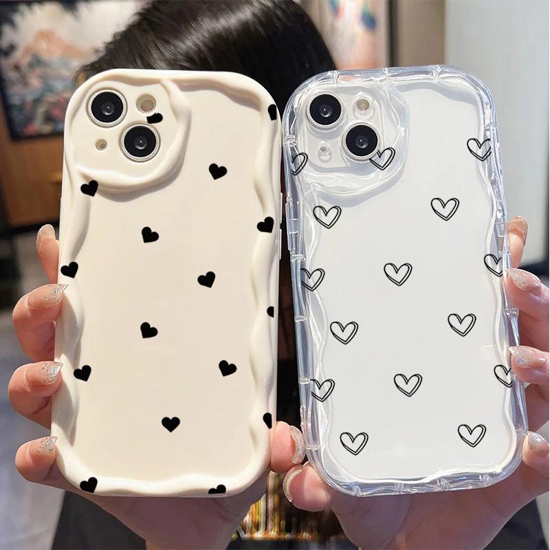 Case For Xiaomi Redmi 15 15C 14C 13C 12C 13 12 A5 Note 12 13 14 Pro Plus 5G 11S 10 11 Pro 4G Cute Simple Black Line Heart Cover