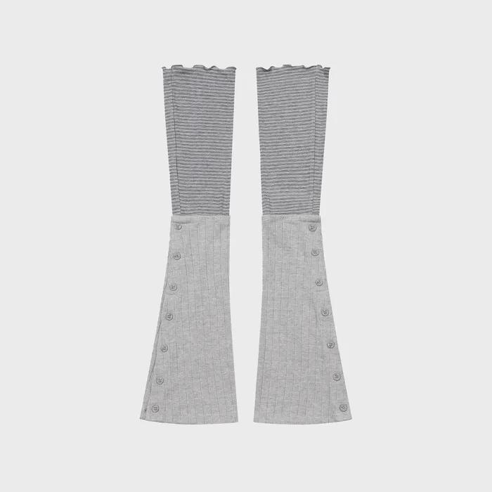 Striped layered button leg warmer GREY