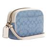 New COACH Camera Chambray Plain Weave And Smooth Cow Leather Camera Bags Crossbody Bags Mini Women's Blue & White CA732-IMUDY