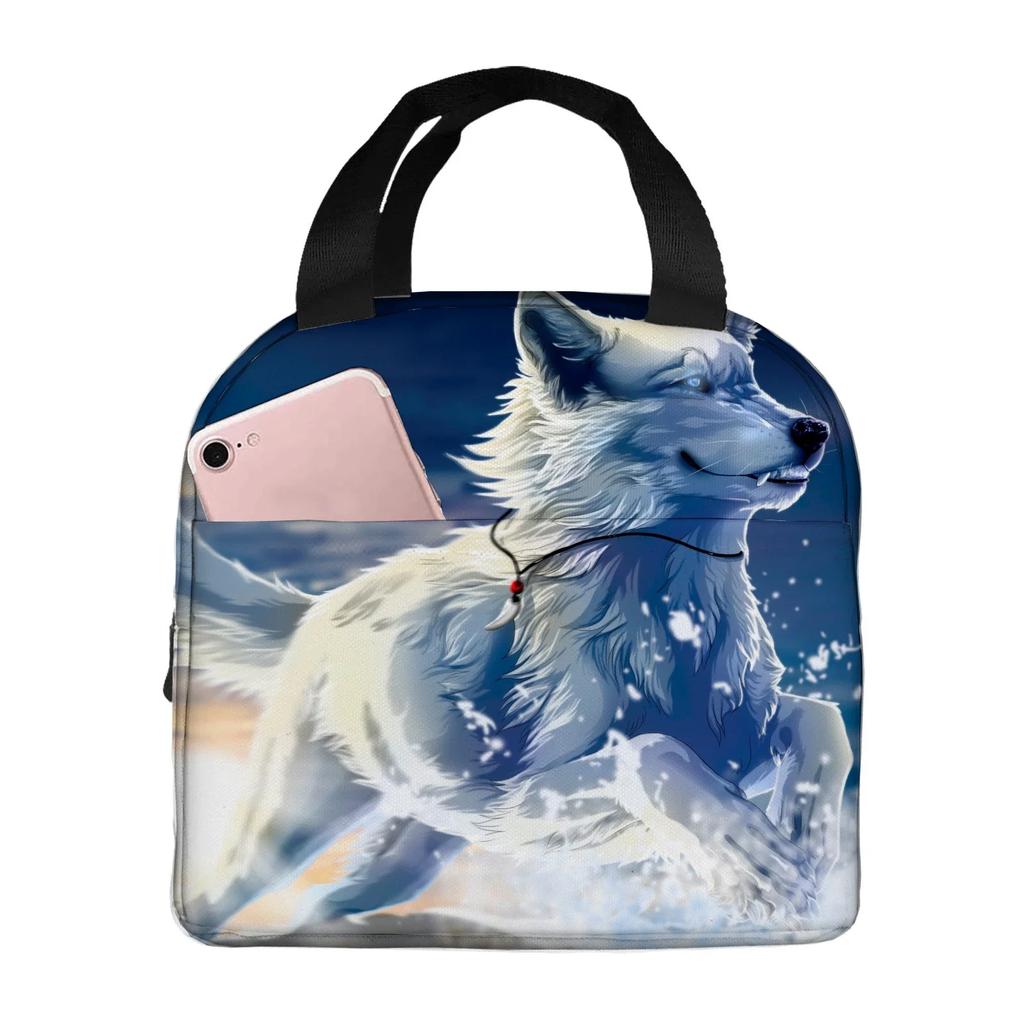 wolf angry animal  Portable Aluminum Foil Thickened Insulated Office Lunch Bag Waterproof Lunchs Bags Tote Bags