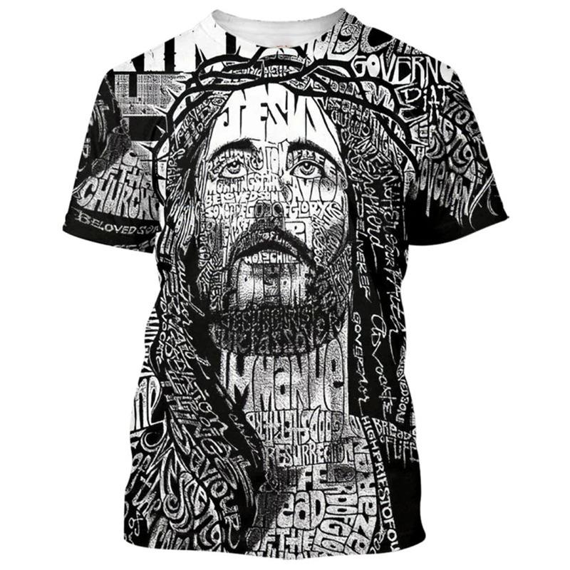 3D Jesus Cross Graphic Printed Men s T-Shirt Fashion Christian Religion XXS