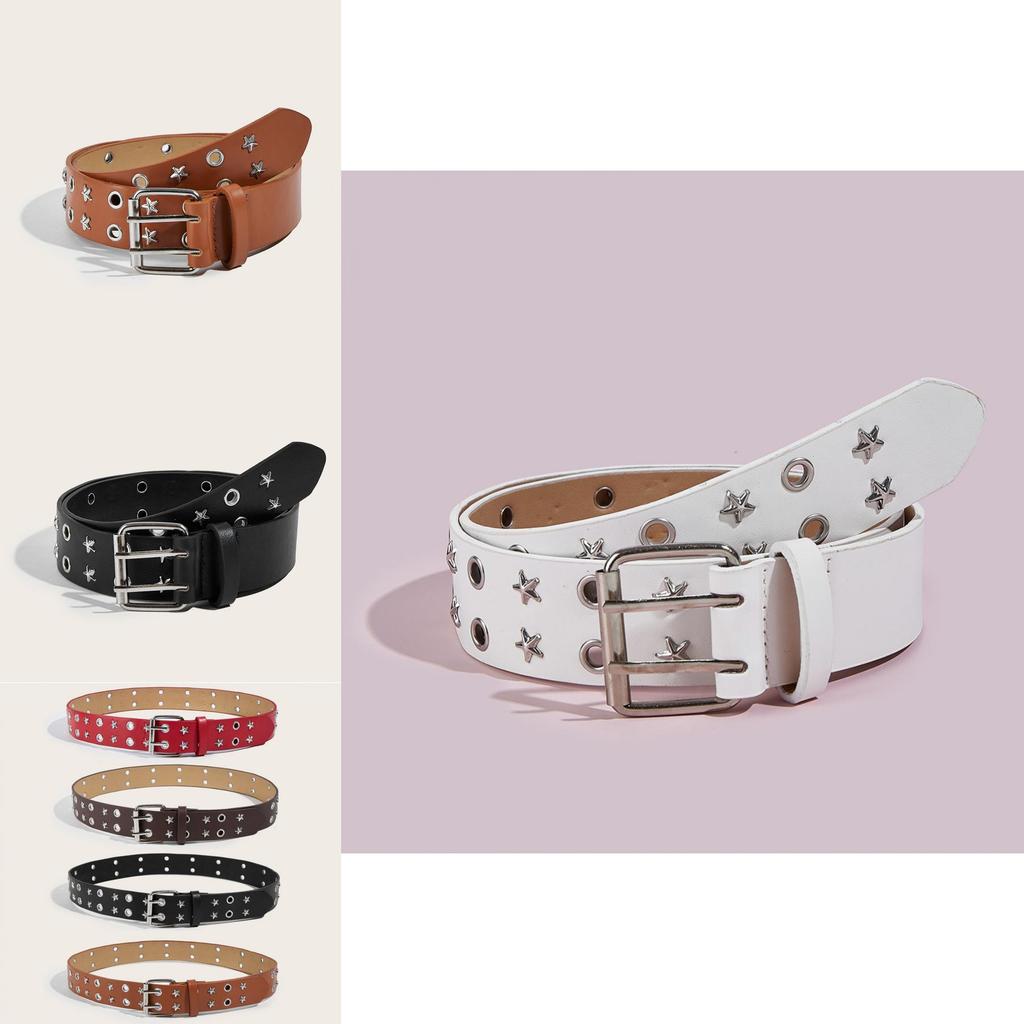 Pu Leather Womens Belt With Star Decor And Pin Closure For Office And Weekend Wear
