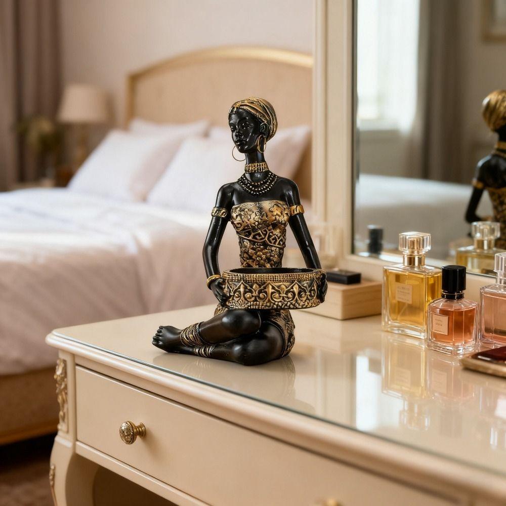 Hars Afrikaanse Vrouwen Opbergbakje Europese Stijl Decoratief Sieraden Displayrek Tribaal Ontwerp Sleutels Opbergdoos Kastje