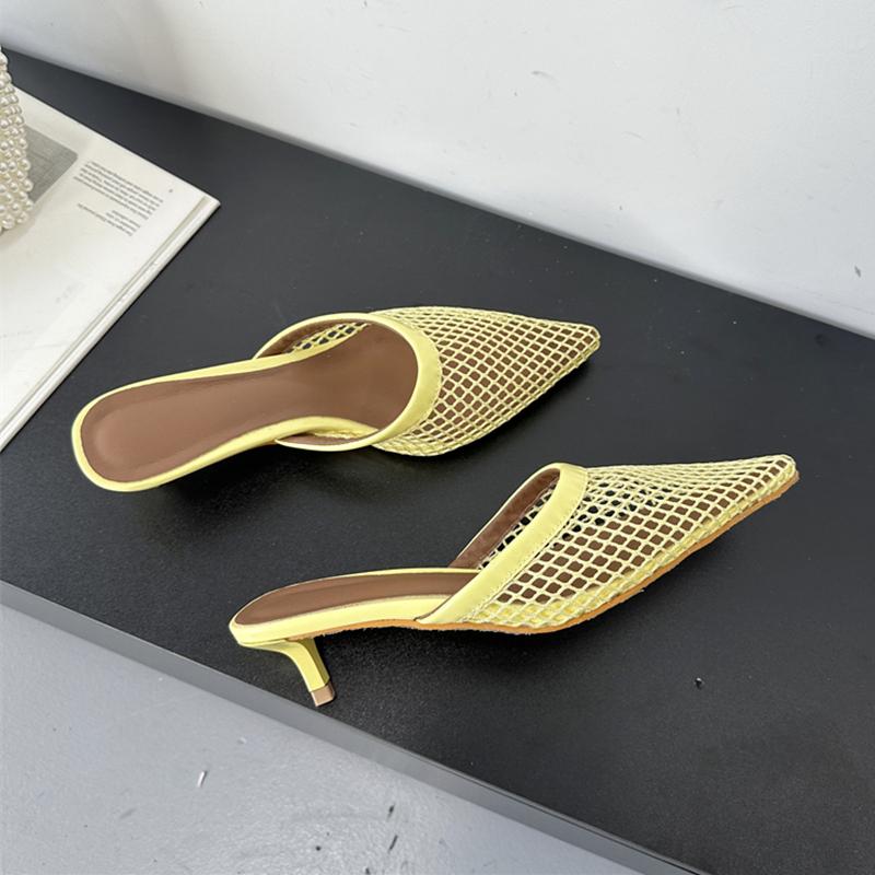 Fashion SUOJIALUN Women Slipper Fashion Pointed Toe Slip On Ladies Elegant Mesh Mules Shoes Thin High Heel Outdoor Sandal Big Size 41