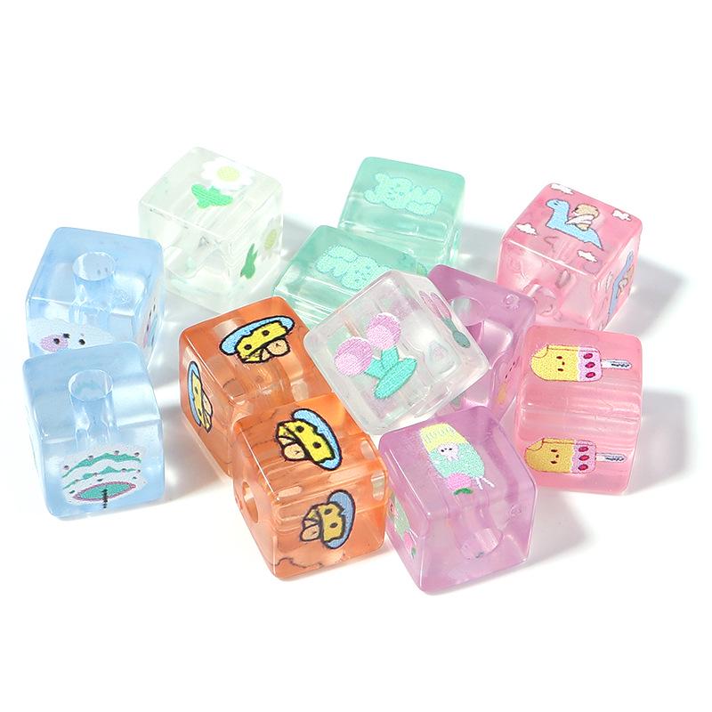 

Набор из 10 акриловых повязок на голову с квадратным верхом, украшенных бусинами и принтом сердечек 13mm, Hole: 4.3mm